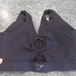 Gymshark Whitney Simmons Size XS Sports Bra O-Ring Black Text Print Athletic